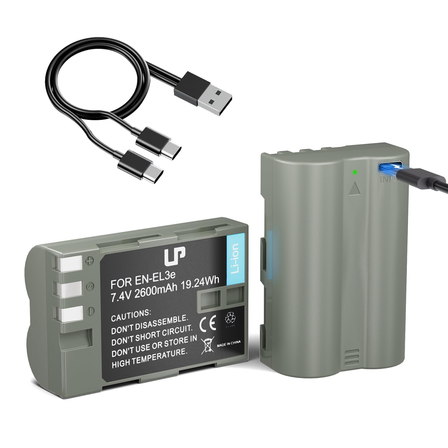 LP EN-EL3e, EL3a, EL3 Battery, 2600 mAh Battery Compatible with Nikon D700, D300s, D300, D200, D100, D90, D80, D70s, D70, D50, MH-18, MH18a, MH-19, MB-D200, MB-D10 Camera