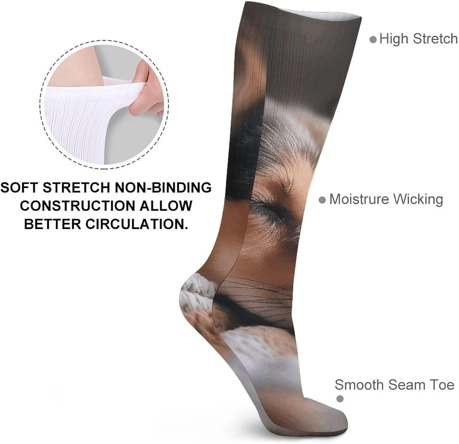 5 Pairs Knee High Socks Doberman Dog Long Tube Boot Seamless Toe