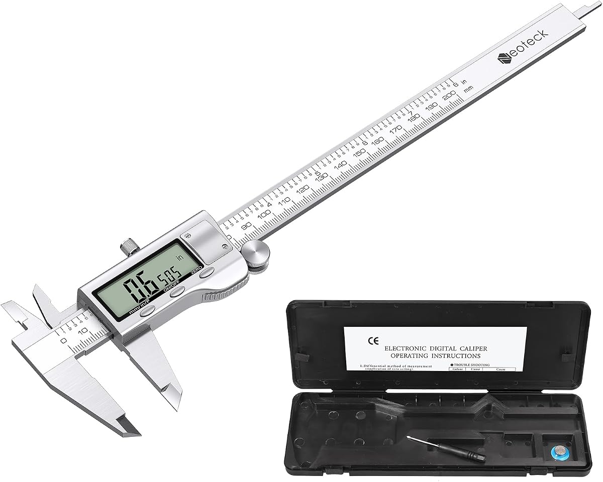 8 inch/200 mm Digital Caliper Vernier Caliper Stainless Steel Ruler | Digital Micrometer with Fraction/Inch/MM Conversion for Inside,Outside Diameter,Depth,Step Measurement & Belt Thickness DIY