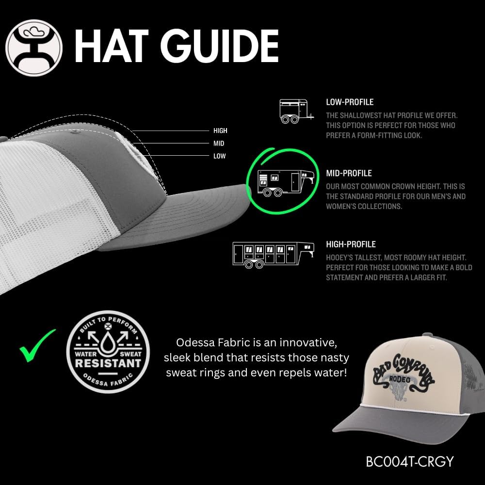 HOOEY Bad Company Rodeo Adjustable Snapback Hat - Western Mesh Back Trucker Cap with Bull Skull Logo