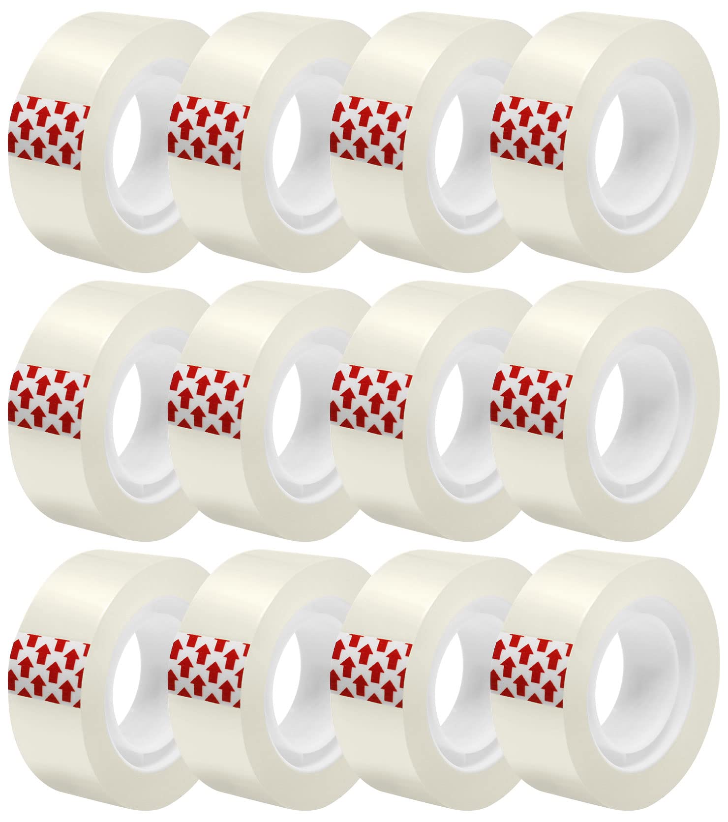 12 Rolls Transparent Tape Refills, Clear Tape Dispenser Refill Rolls, Glossy Gift Wrap Tapes for Office, School, Home, 3/4 x 1000 Inches