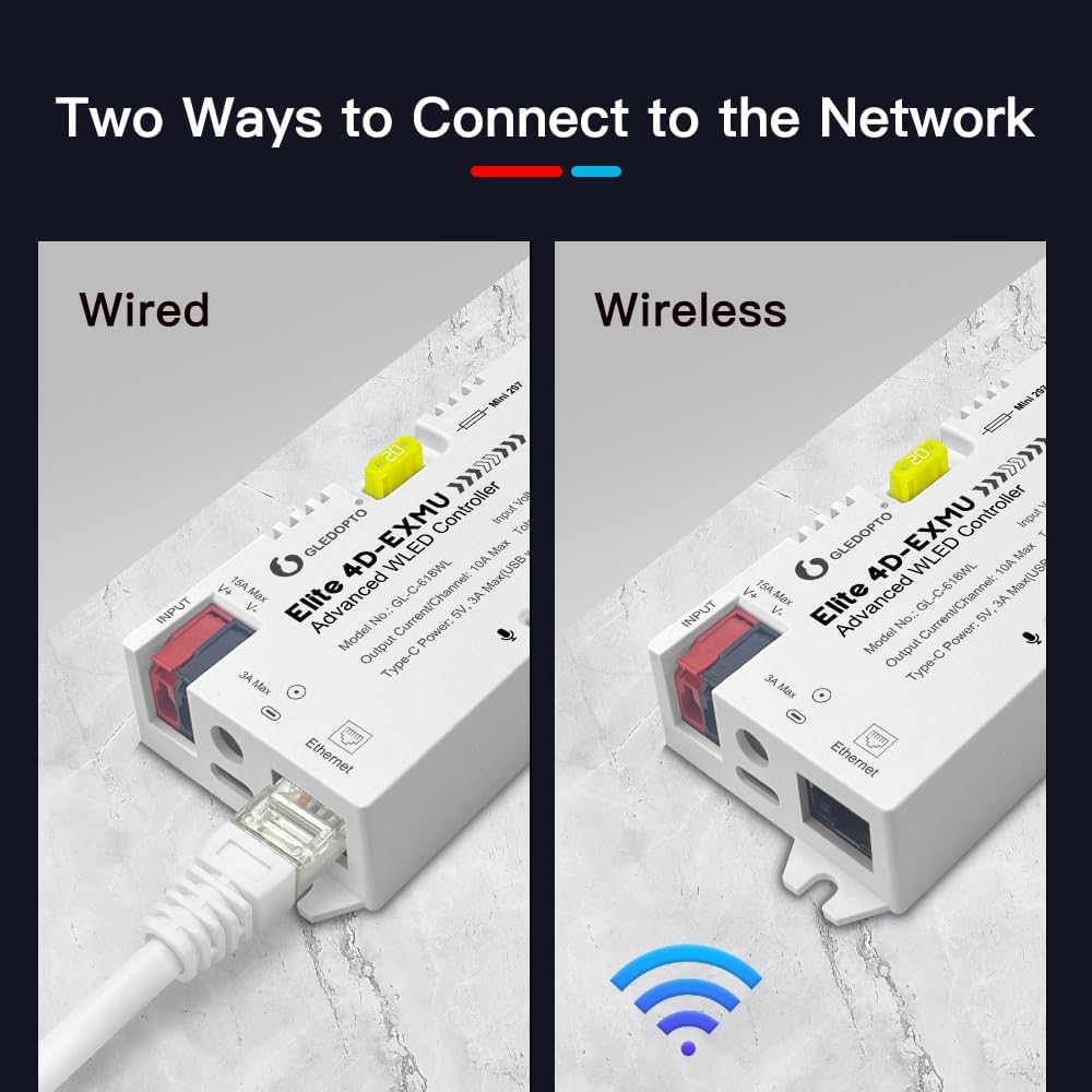 GLEDOPTO Elite ESP32 WLED LED Strip Light Controller 4 Outputs Ethernet Microphone UART Energy Saving Relay 20A Pluggable Fuse DIY Dynamic for WS2811 WS2812 SK6812 WS2815 Digital Addressable RGB IC - Image 5