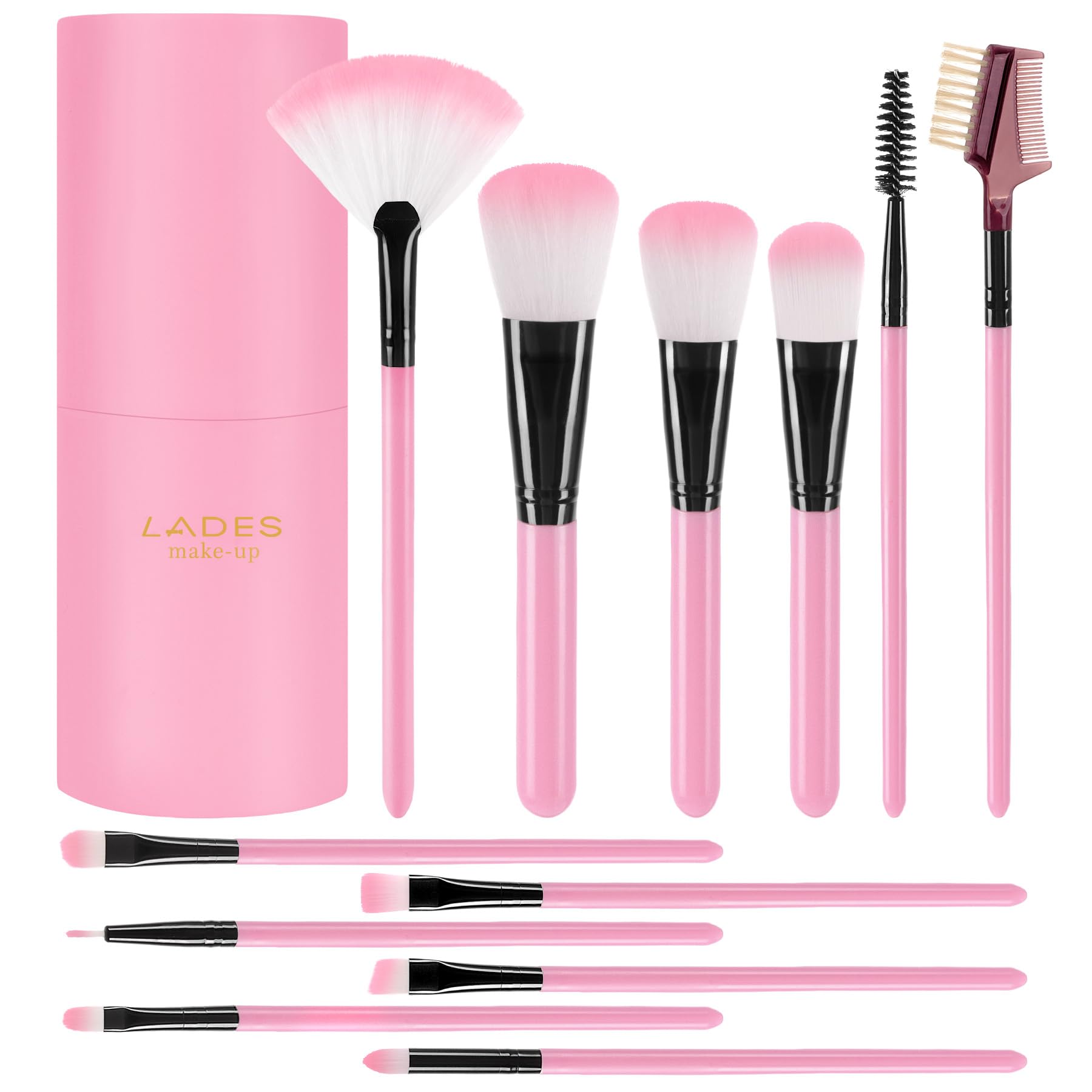 Makeup Brush Set with Case - 12 Pcs Makeup Brush Sets for Foundation Beauty Eyeshadow Blush Powder Concealer Contour Brushes Kit with Dark Pink Case