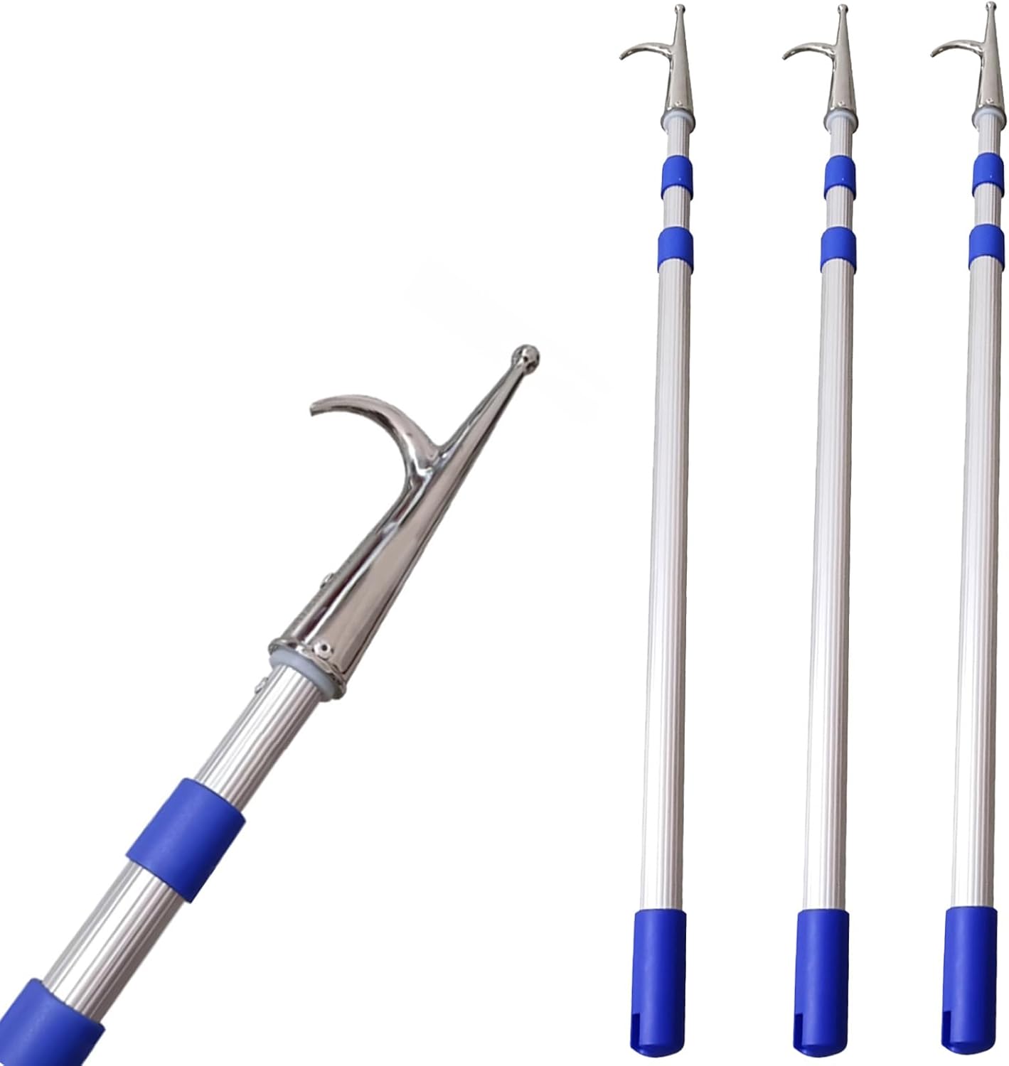 AMUFJJ Aluminum Adjustable Boat Hook, 1 2 3 4 Pack Sturdy Dock Pole for Mooring/Docking/Rescuing/Pushing Pulling, Marine Safety Equipment(3 Piece,400cm (13ft))