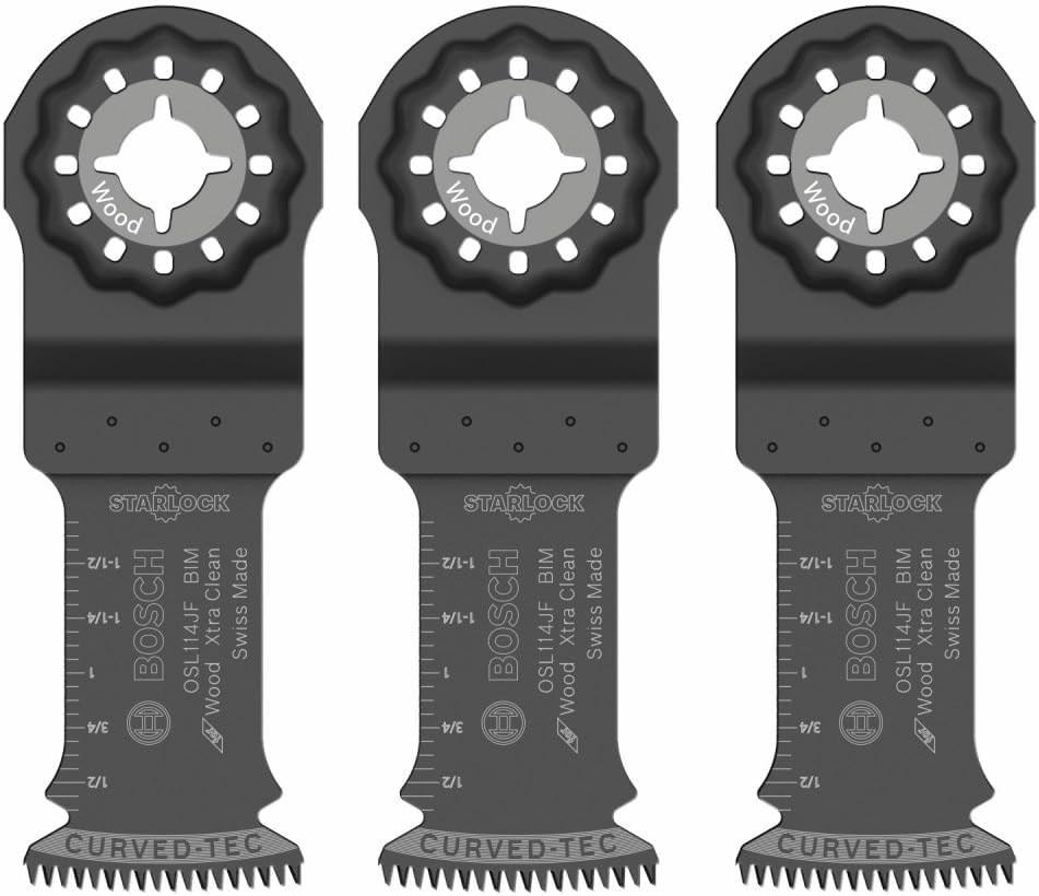 BOSCH 1-1/4 in. OSL114JF-3 Starlock Oscillating Multi-Tool Bi-Metal Blade 3-Pack - Professional Swiss-Made Precision, 3D Interface Design, Universal Tool Compatibility for Clean Cuts in Hard Wood