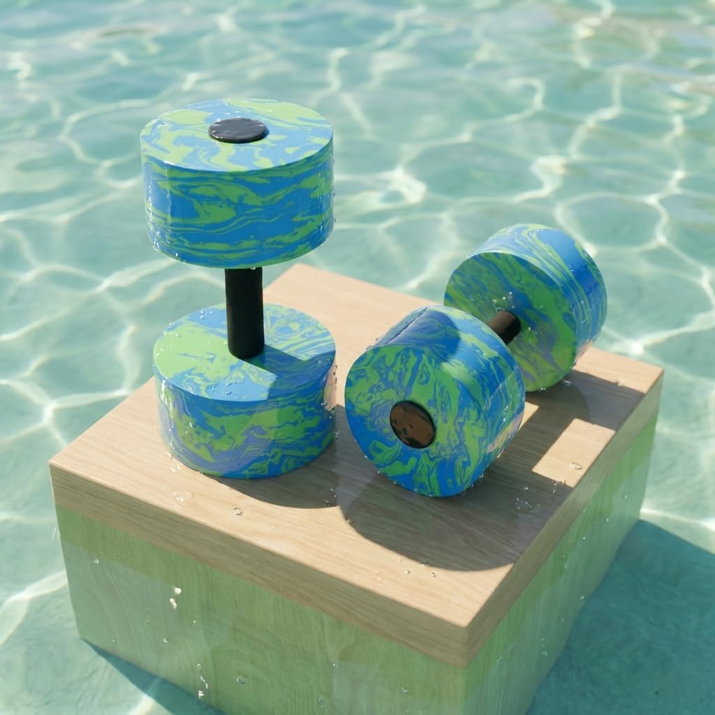 Water Aerobics Dumbbells, Blue Marbled EVA Foam Aquatic Exercise Weights, Detachable DIY Pool Fitness Equipment