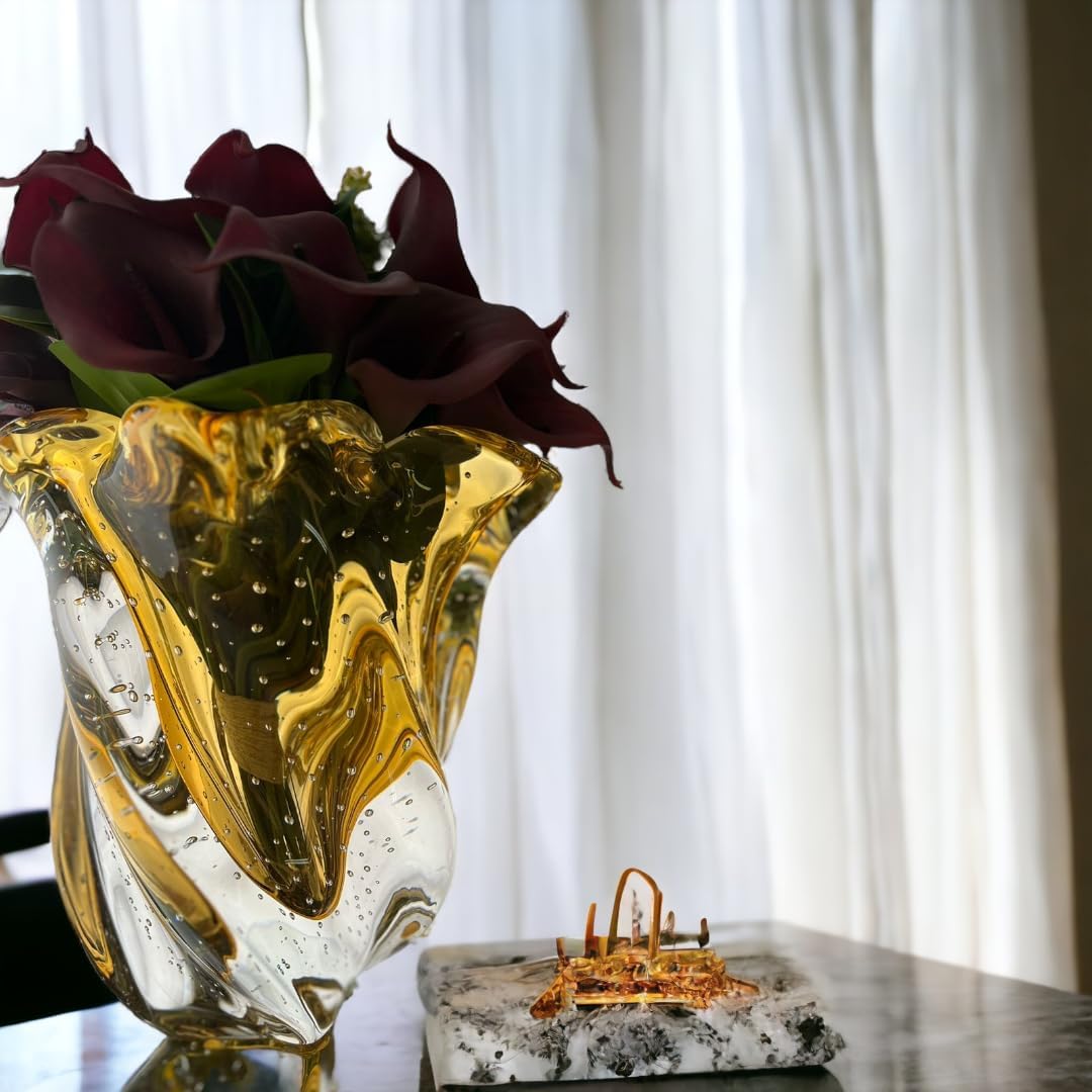 Large Blown Glass Vase Amber, Bergamo Model from Brazil, Murano-Style, Floral Arrangements, Home Decor, and Gift, 12.79 lbs