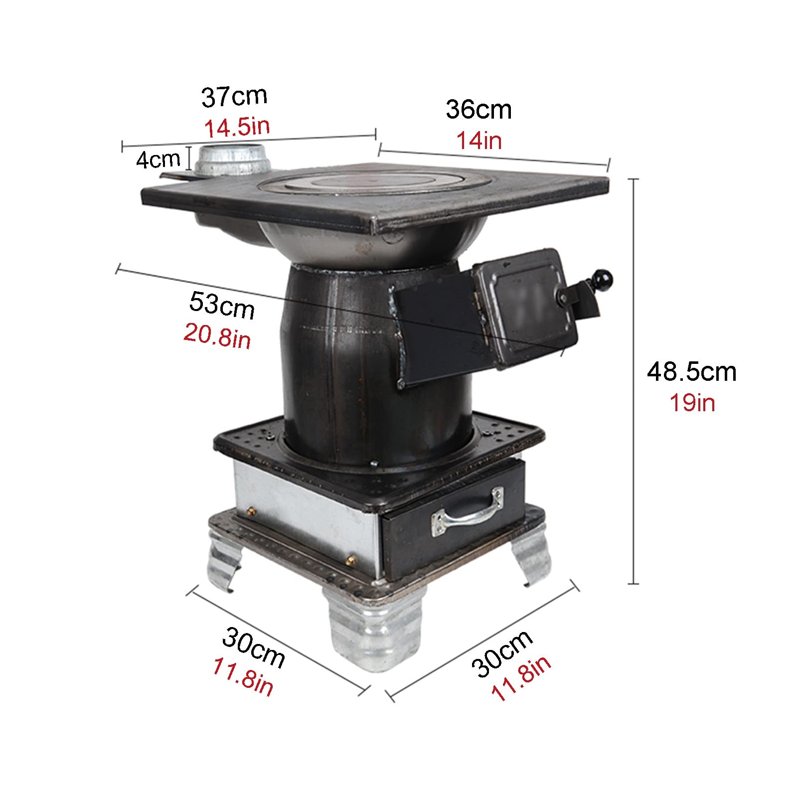Generico Stufa a Legna in ghisa Resistente per Campeggio e Riscaldamento Domestico - Riscaldatore Multifunzionale a Carbone e Legna da ardere, Supporta più combustibili, Dimensioni: 37x36x48,5 cm (14