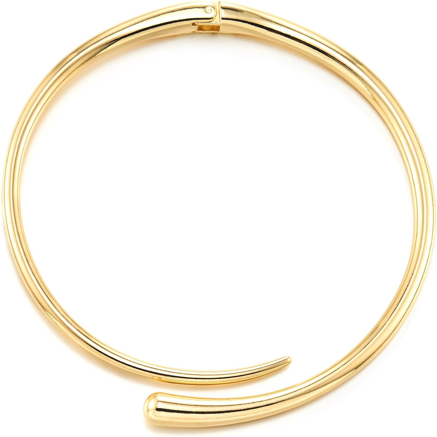 COOLSTEELANDBEYOND Gold-tone Torque Collar Necklace for Women, Minimalist Open Cuff Choker with Wrap-Around Tube Design, Modern Statement Jewelry