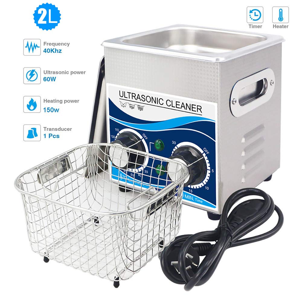 HWHSZ 2L 60W Ultrasonic Cleaner, Ultrasonic Cleaner Bath with Stainless Steel Tank, Timing & Heating Function, Used for Glasses/Jewelry/Watch/Spark Plug/Small Parts etc