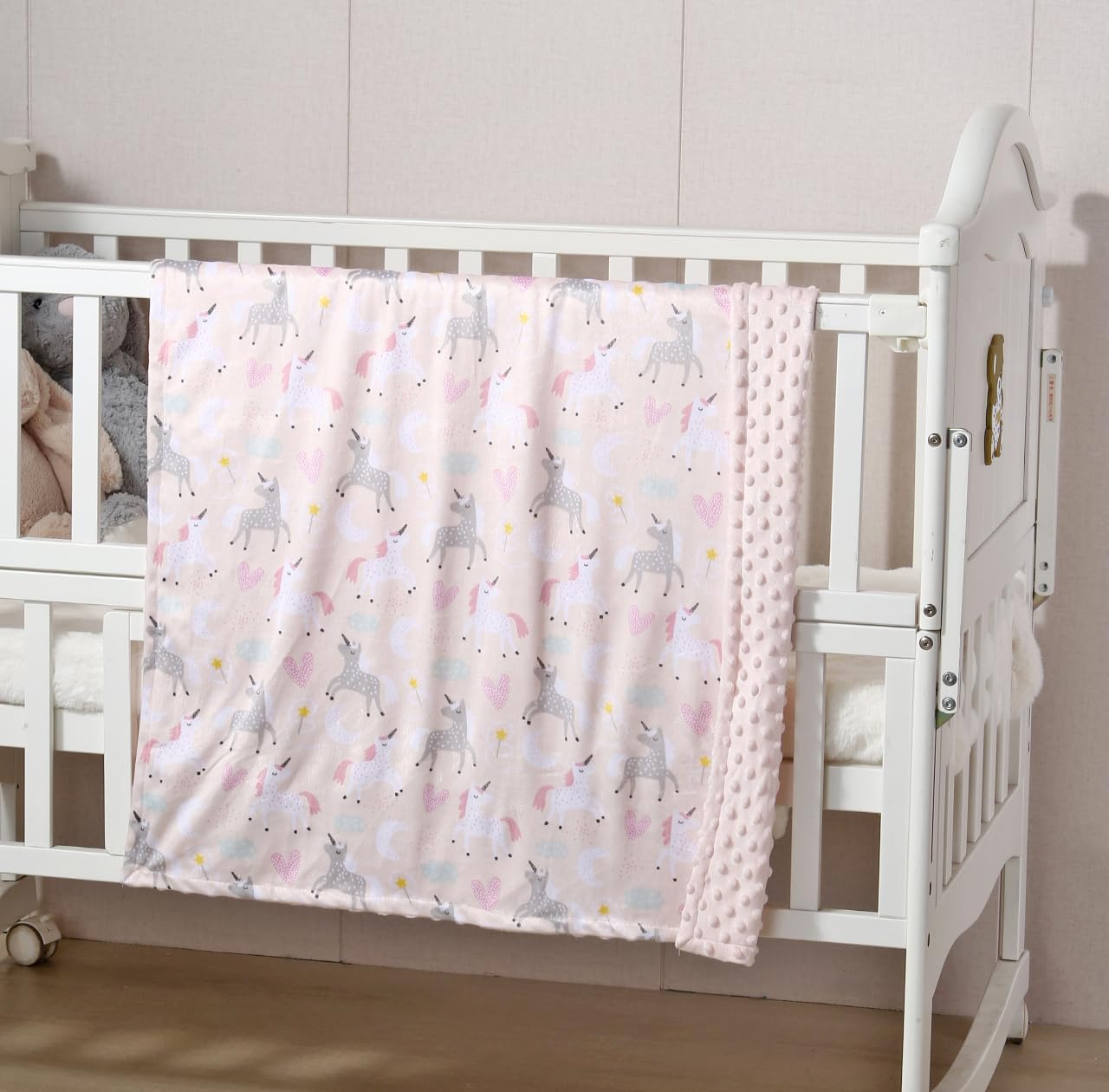 CREVENT Mink Baby Blanket for Girls Gifts, Soft Plush Receiving Crib Blanket with Dotted Backing for Newborns Toddlers - Image 2