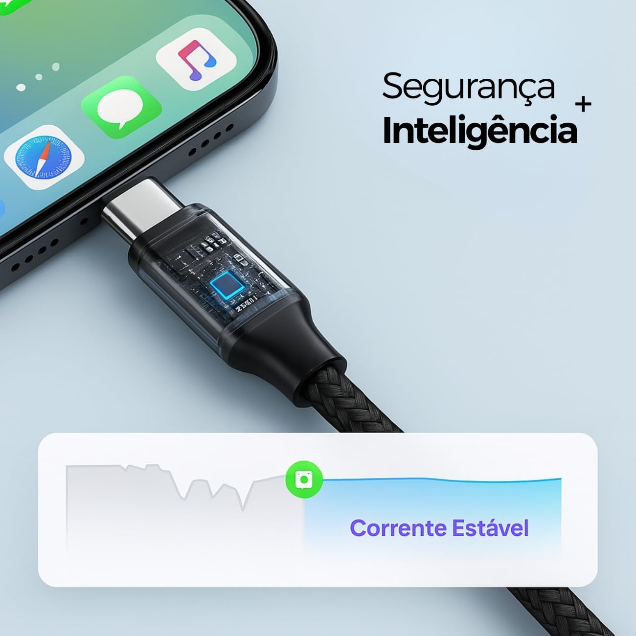 Cabo USB C Turbo Tipo-C Trançado Compatível com iPhone e Samsung Resistente Carregador USB-C 2 Metros 100W Cabo USB Tipo C para Tipo C Carregamento Rápido Compatível com Cabo iPhone USB C