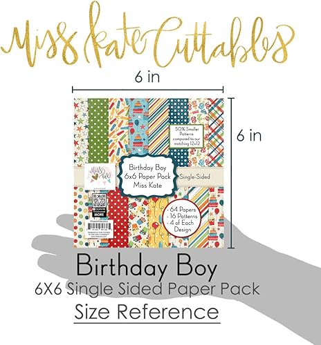 Miniatura 3 de Paquete de papel con patrón de 6 x 6 pulgadas, cumpleaños niño, para álbum de recortes de cumpleaños, papel especial de primera cara, colección de 6