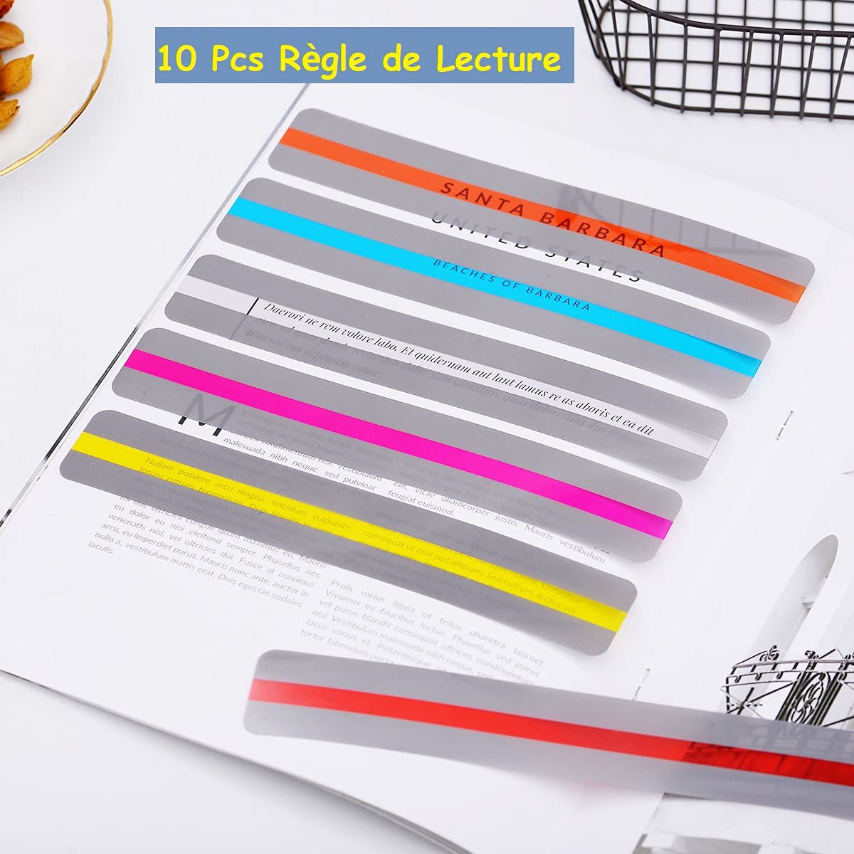 Vicloon Regle de Lecture, 16Pcs Règle de Suivi, Bande de Lecture Guidée Dyslexie Bande de