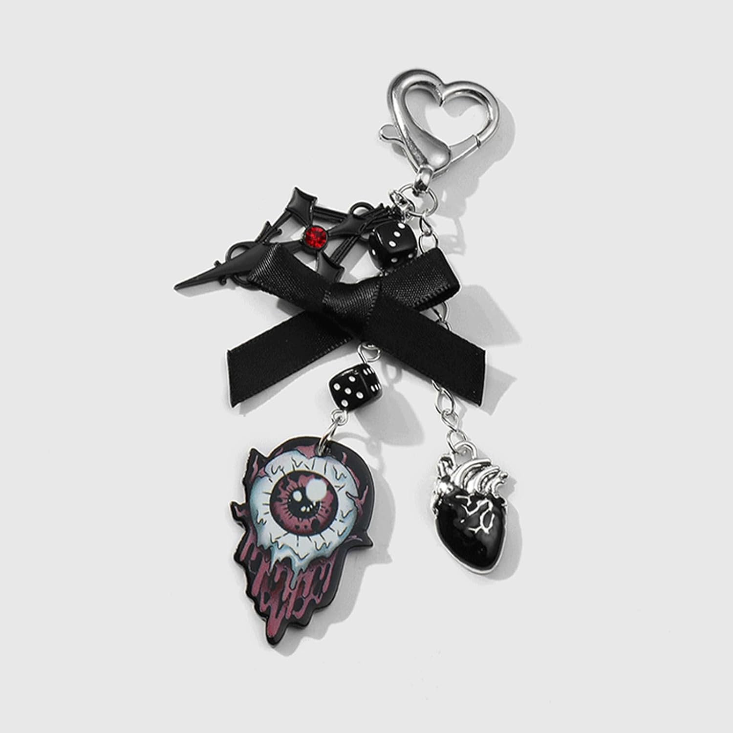 Angyape Halloween Keychain Y2k Goth Keychain Purse Bag Charms for Handbags Dice Bow Eye Cross Accessories Gifts for Women - Image 7