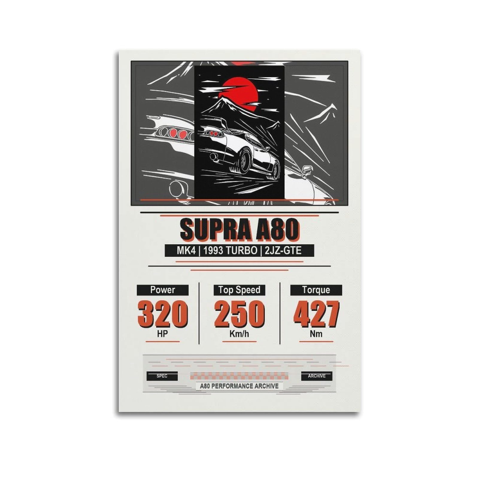 OKAHYS Retro Supra A80 MK4 Poster JDM Racing Sports Car Turbo Modern Decorative Canvas Prints - Ideal Wall Art for Family, Man Cave, Game Room, Boys & Girls Bedroom 24x36inch(60x90cm)