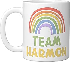 Happy Colorful Team Harmon Rainbow Pride Green Yellow Ceramic Mug, White
