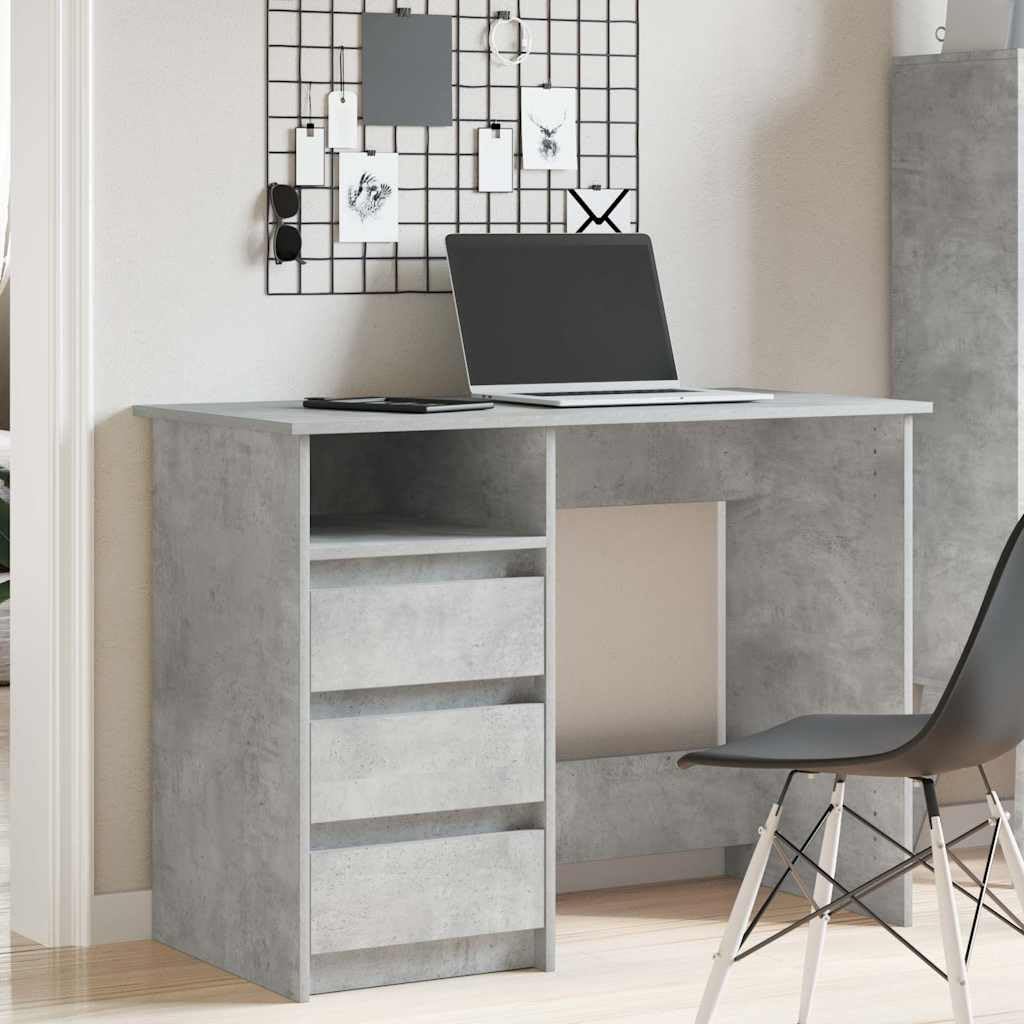 Scrivania in legno grigio cemento, 102 x 50 x 75 cm, compatta scrivania da ufficio con grande superficie di lavoro e spazio di archiviazione, ideale per ufficio domestico e scuola