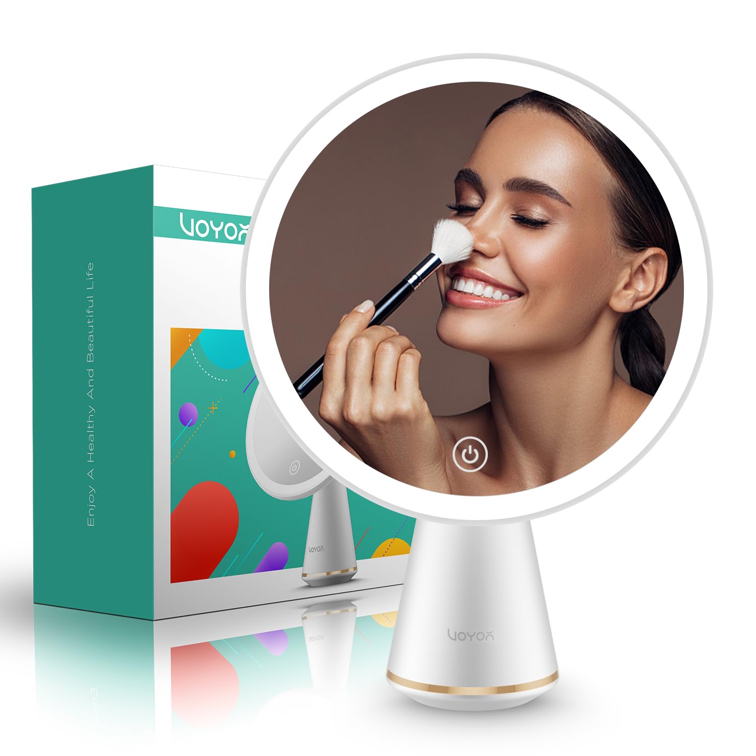 VOYOR Espejo Maquillaje con Luz Carga USB Espejo de Mesa Interruptor de Pantalla Táctil Espejo Tocador con Luz Brillo Ajustable LED Espejo de Baño Portátil de Pie Espejos CM110