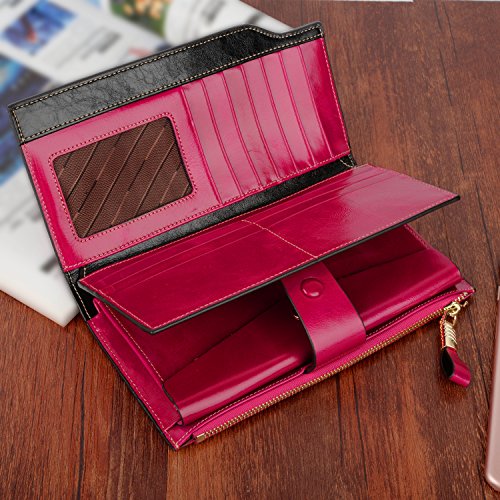 Image of YALUXE Women's RFID Real Leather Wallet with 21 Card Slots Phone Pocket