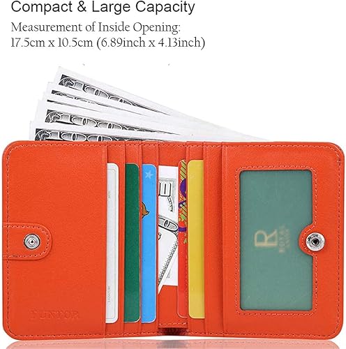 Miniatura 2 de Funtor Cartera de cuero para mujer, pequeña y compacta, con bolsillo doble, bloqueo RFID, para mujer