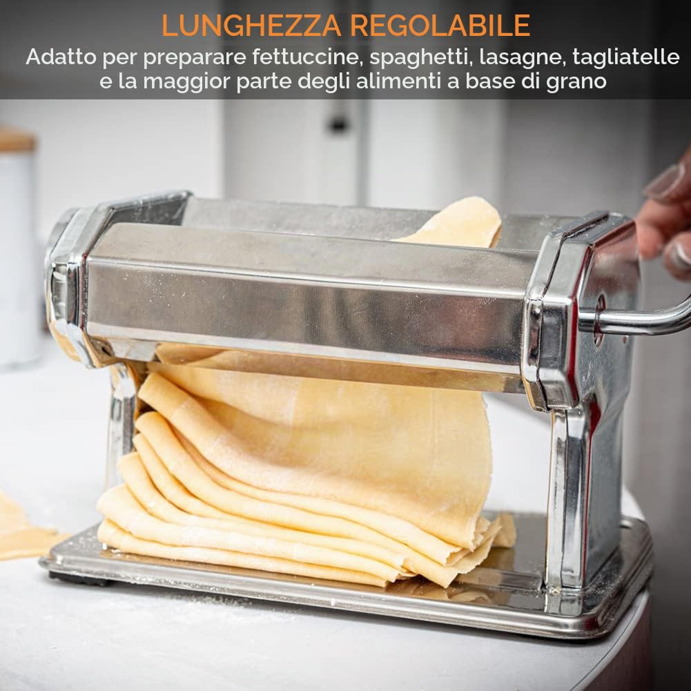 Macchina per Pasta Manuale con Manovella Sfogliatrice, Macchina per La Pasta Fresca in Casa Acciaio Inossidabile Tirapasta Sfogliatrice per Tagliatelle/Spaghetti/Lasagna/Ravioli