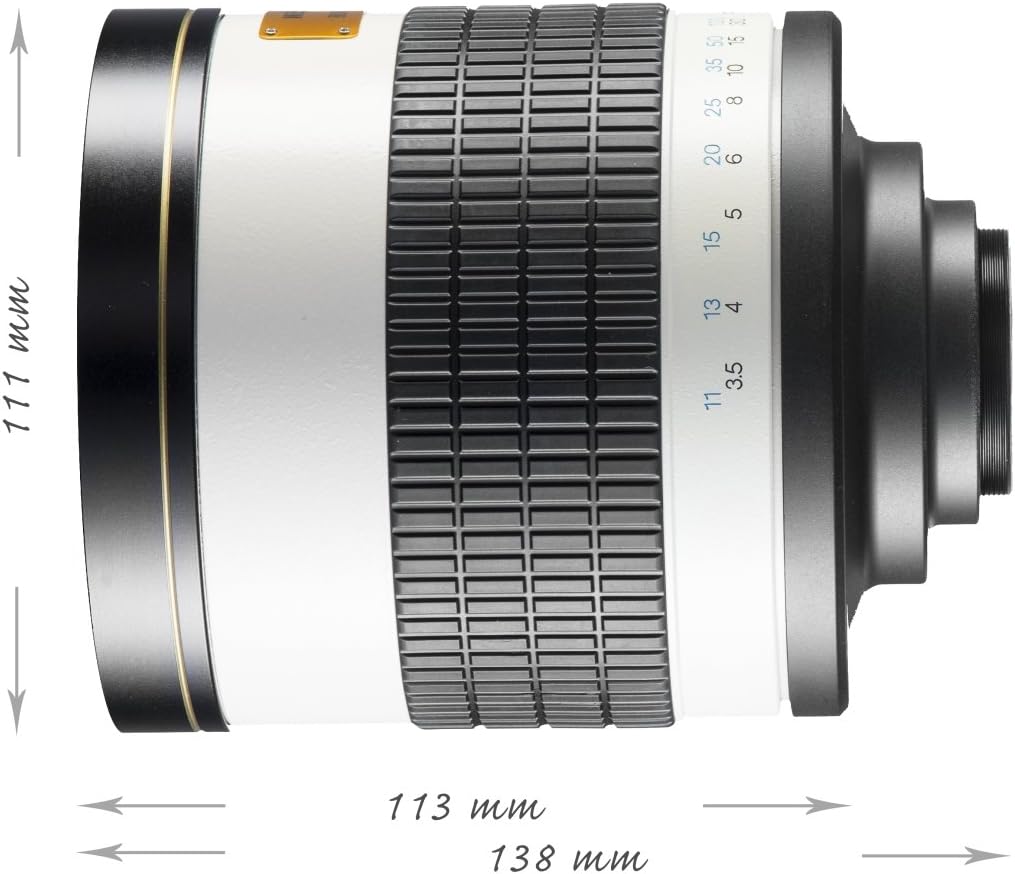 Walimex Pro 800mm lens with alternative dimensions indicated