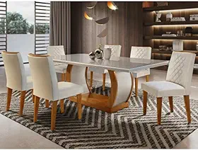 Conjunto Sala de Jantar Mesa Luanda 180x80cmtampo Vidro/mdf Canto Reto com 6 Cadeiras Luanda Rufato Imbuia/Veludo