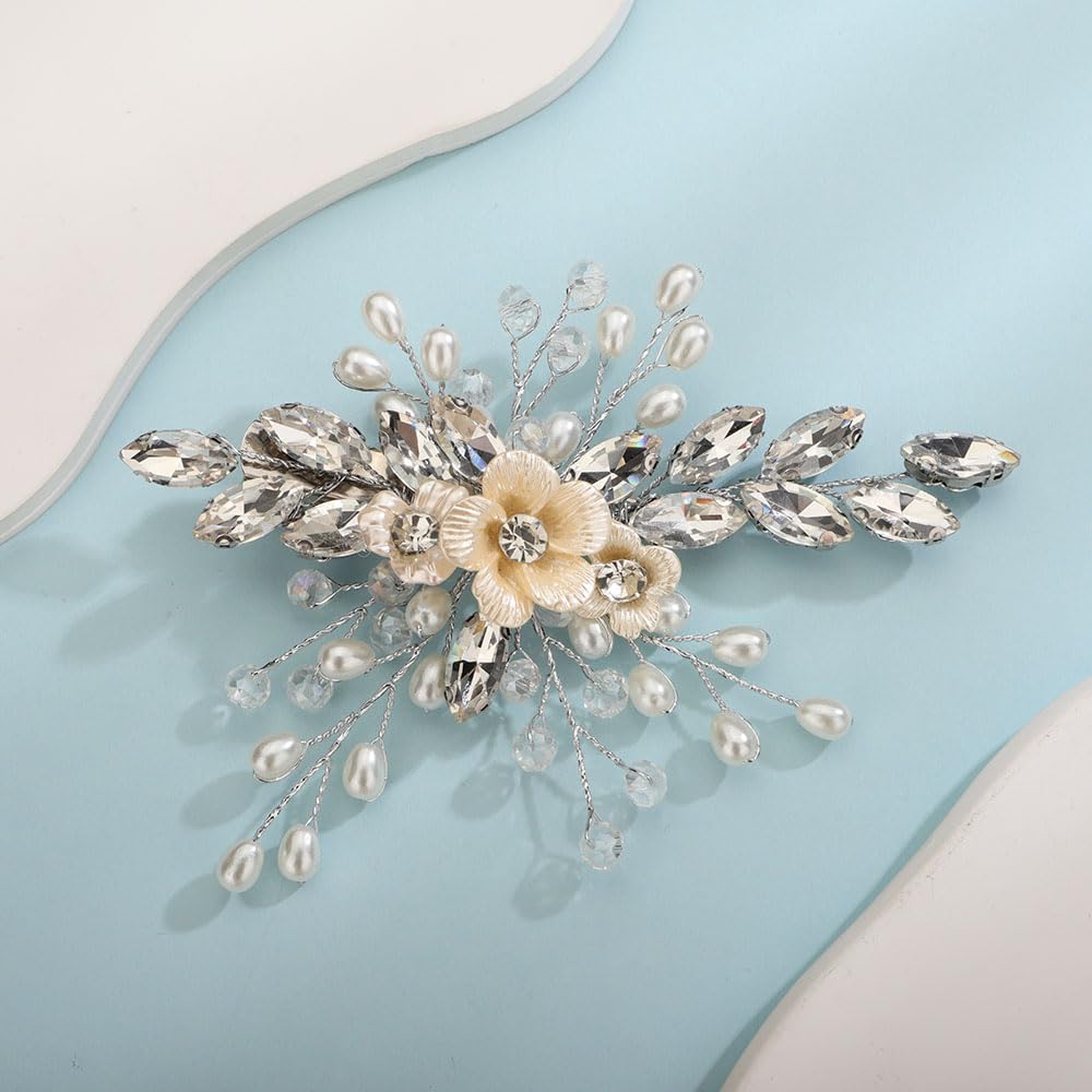 Amazon.com : Teyglen Crystal Bridal Hair Clip Wedding Flower  display picture 2