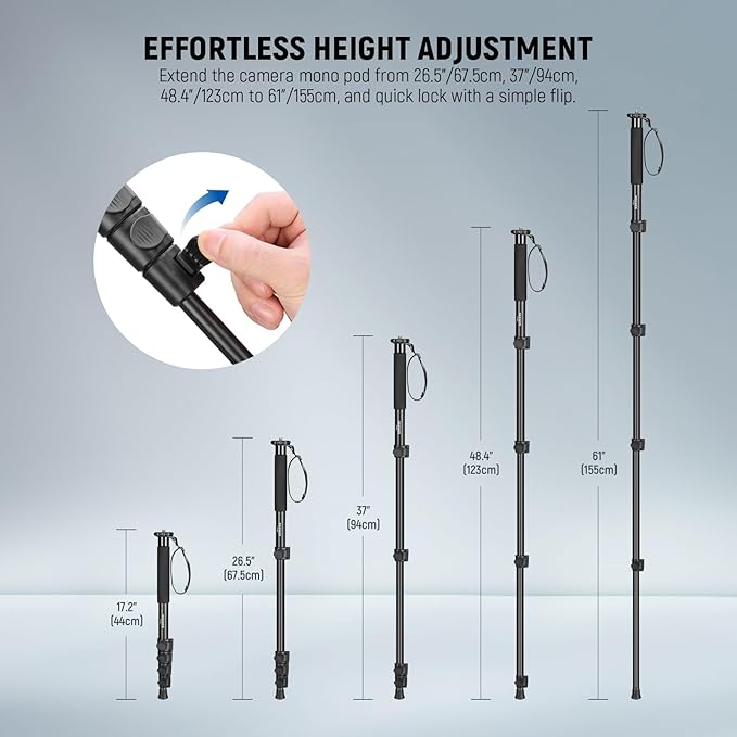 Monopie para cámara NEEWER aluminio 155 cm portátil miniatura 3