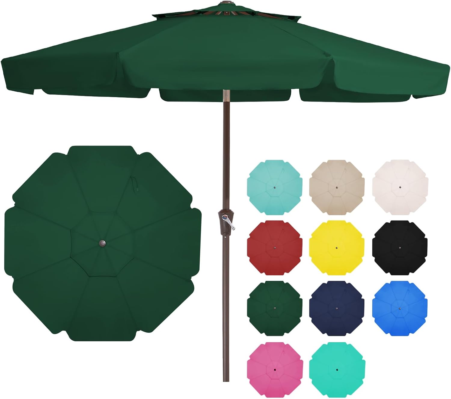 JEAREY 9' 2-Tiers Patio Umbrellas Outdoor Market Table Umbrella w/Push Button Tilt/Crank, 8 Sturdy Ribs, UV Protection Waterproof Sunproof(Dark Green)
