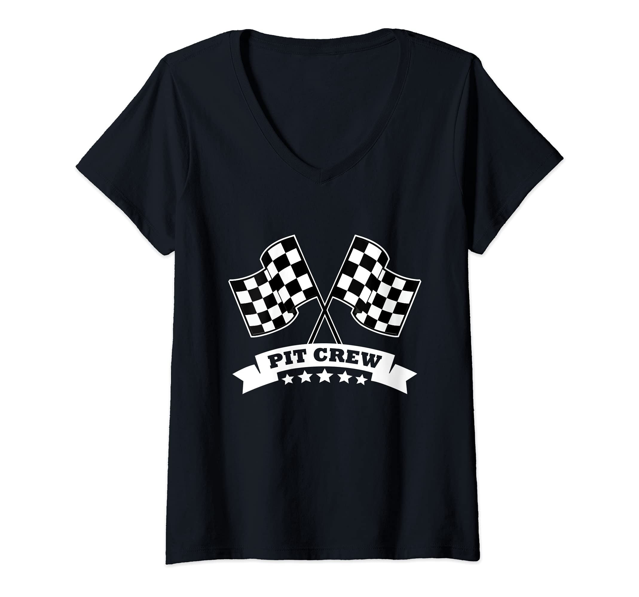 Womens Pit Crew for Race Car Parties White Banner V-Neck T-Shirt