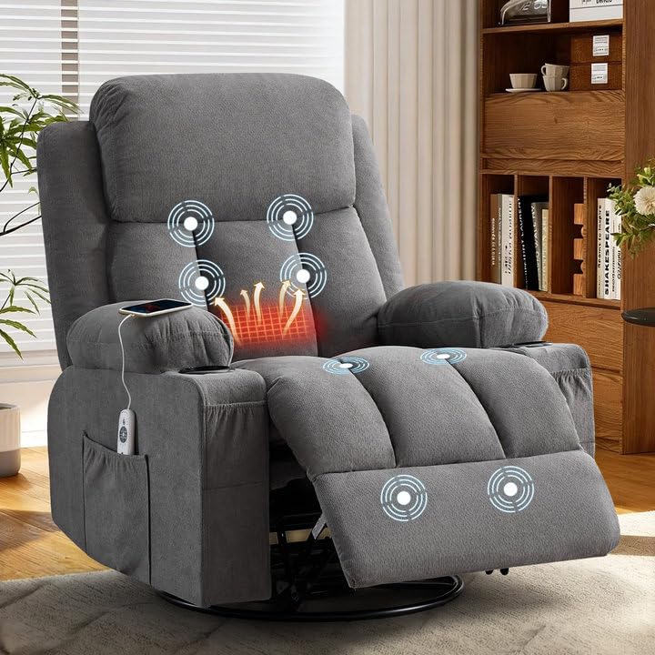 Sillón giratorio reclinable gris metálico miniatura 1