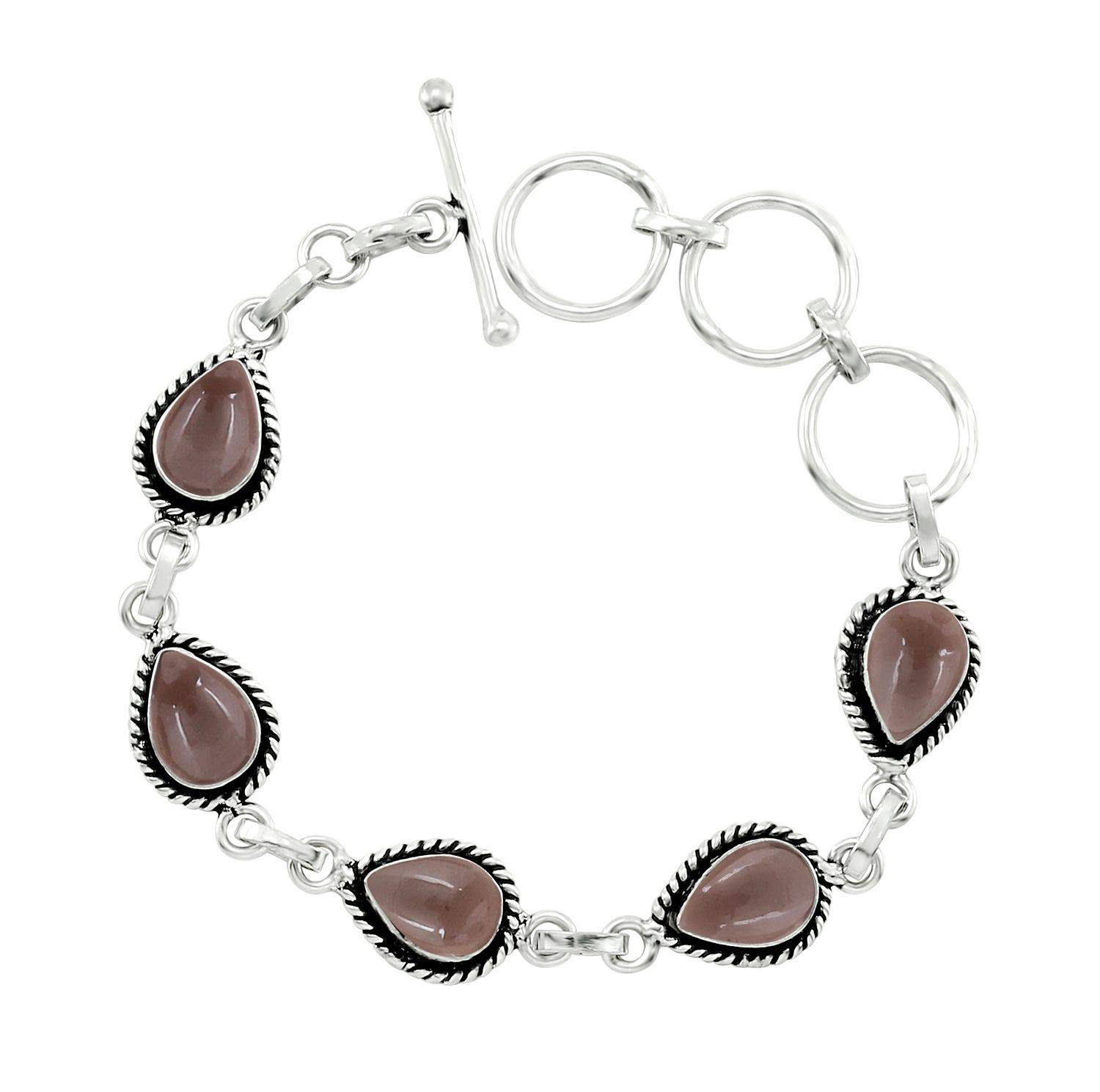Pear Shape Natural Gemstones Silver Plated Bracelet for Women - Vintage Style Handmade Birthstone Link Bracelet for Adjustable - Women's Day Gifts for Mom Wife Her