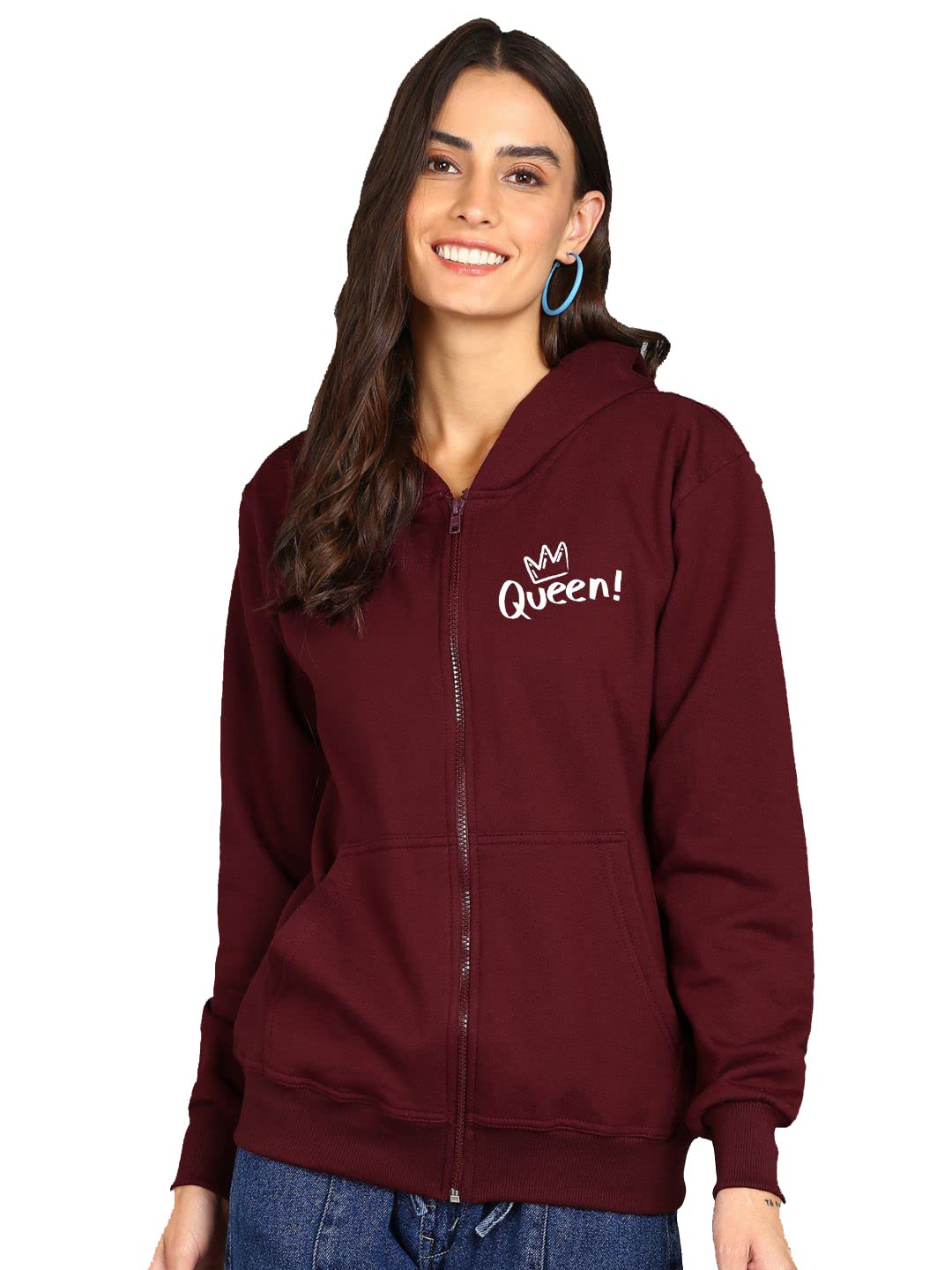 Queen Printed Women�s Full Sleeve Cotton Zipper Hoodie with Pockets | Regular Fit Hooded Sweatshirt Pullover for Winter, Casual, Outdoor, Travel & Everyday Wear-image-21