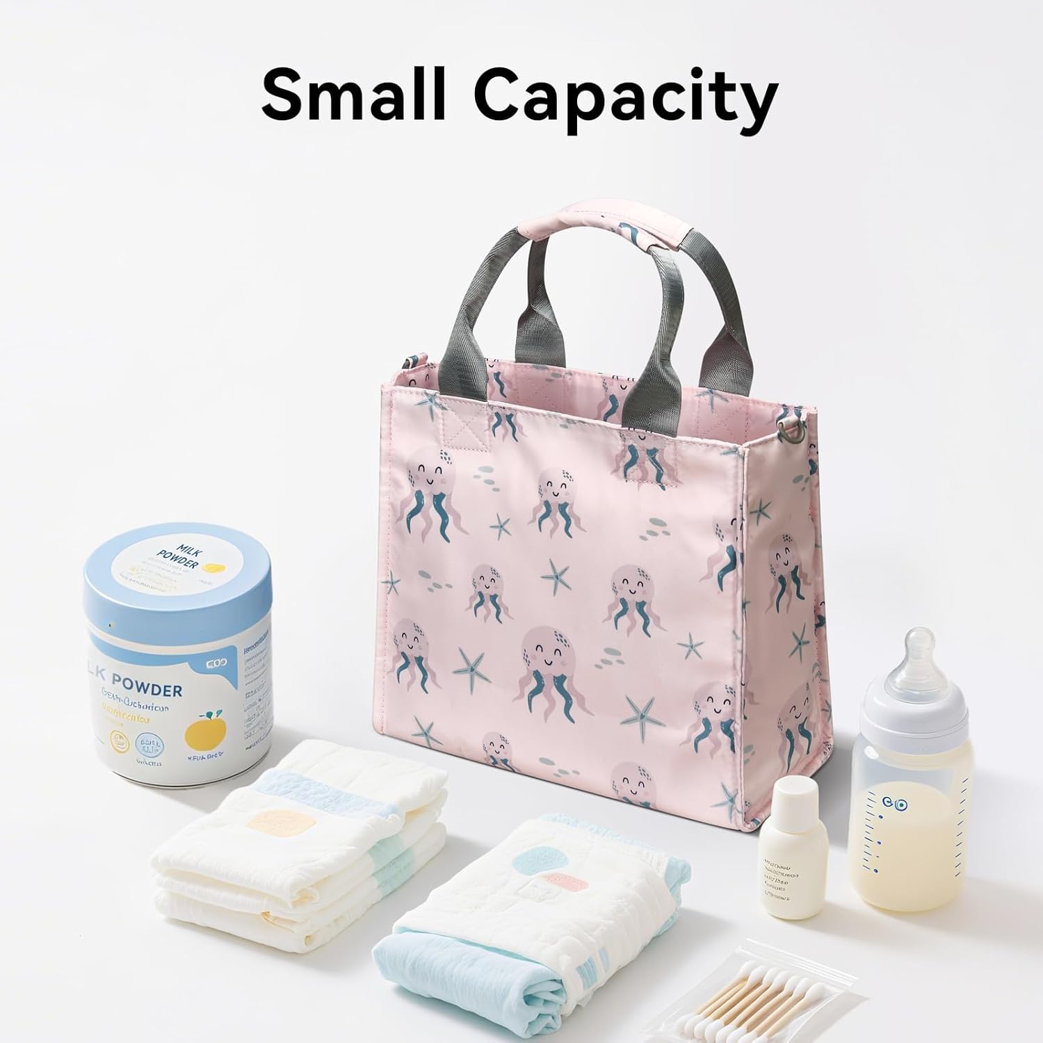Small Diaper Bag Tote Waterproof Travel Mini Diaper Bag Multi-Function Baby Handbag Crossbody Purse(Pink Octopus)