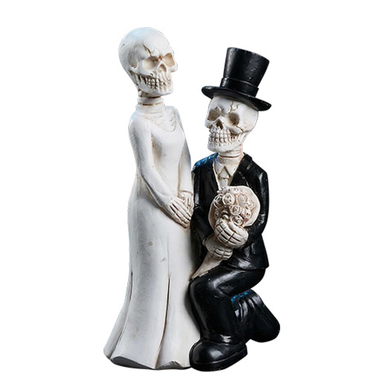 Glifora Skeleton Bride and Groom Figurine - Gothic Resin Skull Wedding Couple Statue, Gothic Desktop Sculpture for Day of The Dead and Home Decor