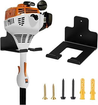 Wall-Mounted Weed Wacker Hanger, Garage Tool Organizer, 1 Pack black | Heavy-Duty Metal Hanger Rack for Drywall Brick Wood, Holds String Trimmers Edgers Pole Saws and Long Handle Garden Tools