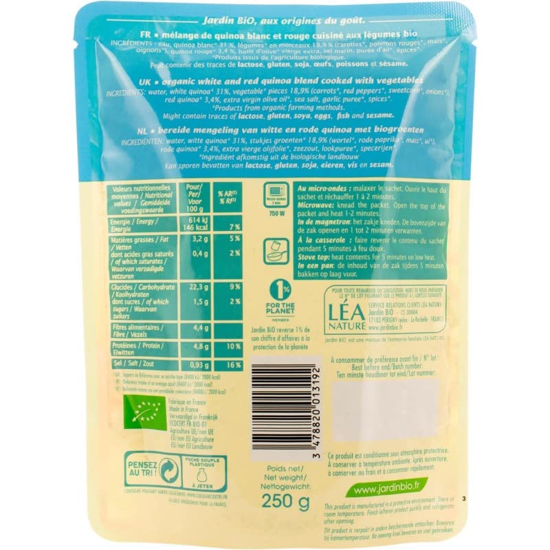 JARDIN BIO - Duo De Quinoa Aux Légumes Bio 250G - Saveurs Végétales et Nutritives - 100% Bio pour une Alimentation Saine et Equilibrée - Idéal pour - Lot De 4 - Vendu Par Lot