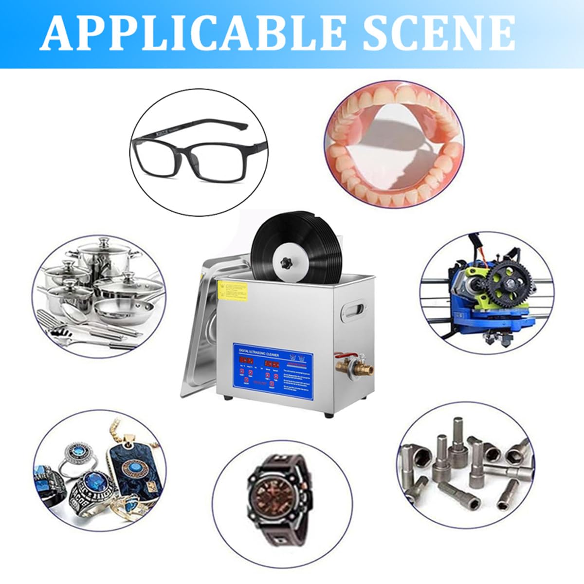 Pulitore ad ultrasuoni per Dischi in Vinile con riscaldatore e Timer, Macchina per la Pulizia ad ultrasuoni per Dischi in Vinile da 7-12 Pollici, 8 Dischi, Kit di Pulizia per Dischi in Vinile