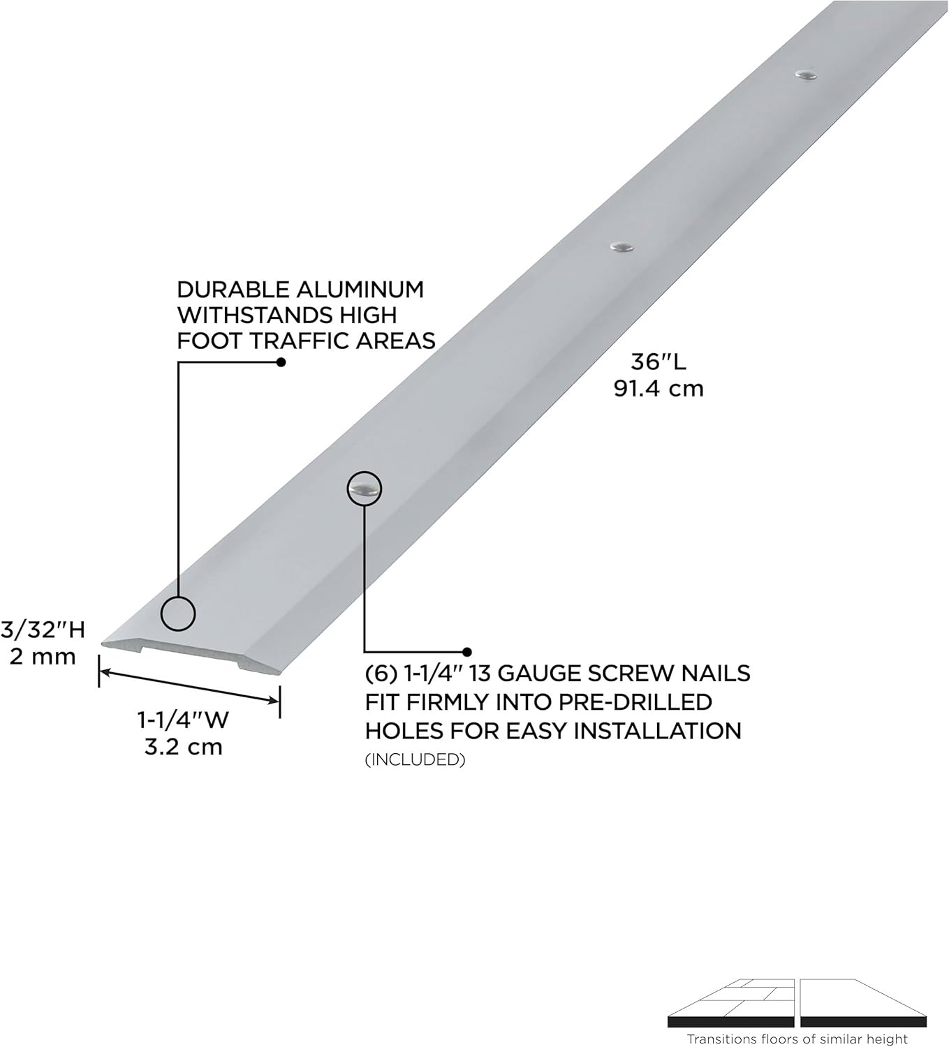 M-D Building Products 66019 1-1/4 in. X 36 in. Polished Aluminum Seam Binder w/Screw Nails