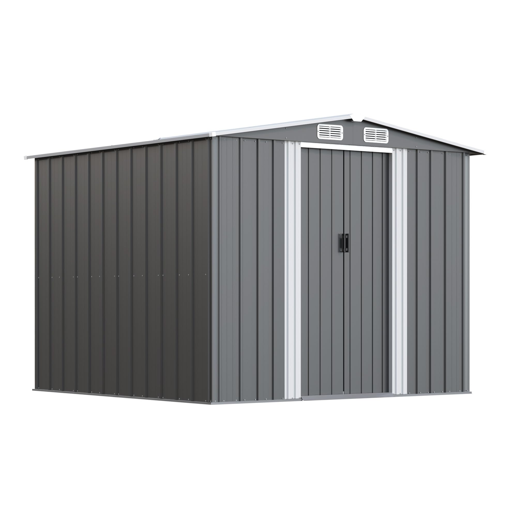 Devoko Gerätehaus Metall Groß, 234 x 200 x 192 cm, 8.9 m³ Geräteschuppen mit Fundament, Schiebtür und Pultdach, Inkl. Handschuhe, Gartenschuppen für Rasenmäher Fahrräder, Anthrazit