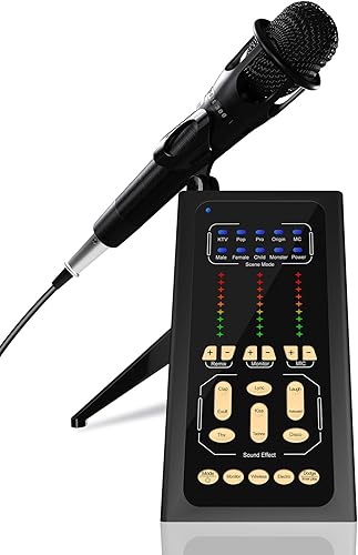 Paquete de equipos de podcast, micrófono condensador de estudio y tarjeta de sonido USB en vivo con mezclador de audio DJ, cambiador de voz,