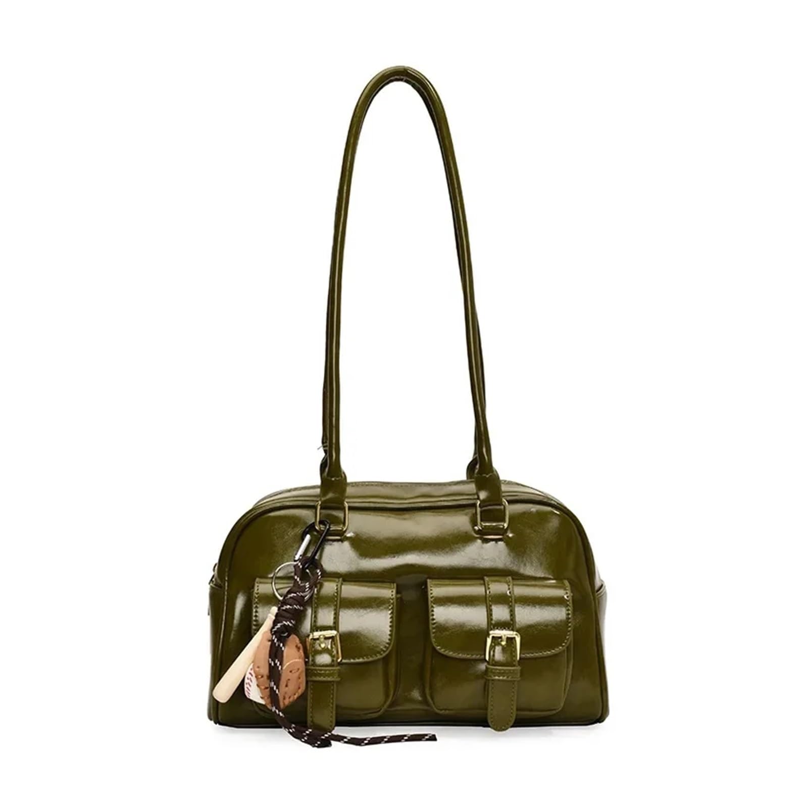 Bolso bandolera Retro Leather Pillow Bag Women's Commuter Bowling Handbag Shoulder Polyester Fiber Internal Structure