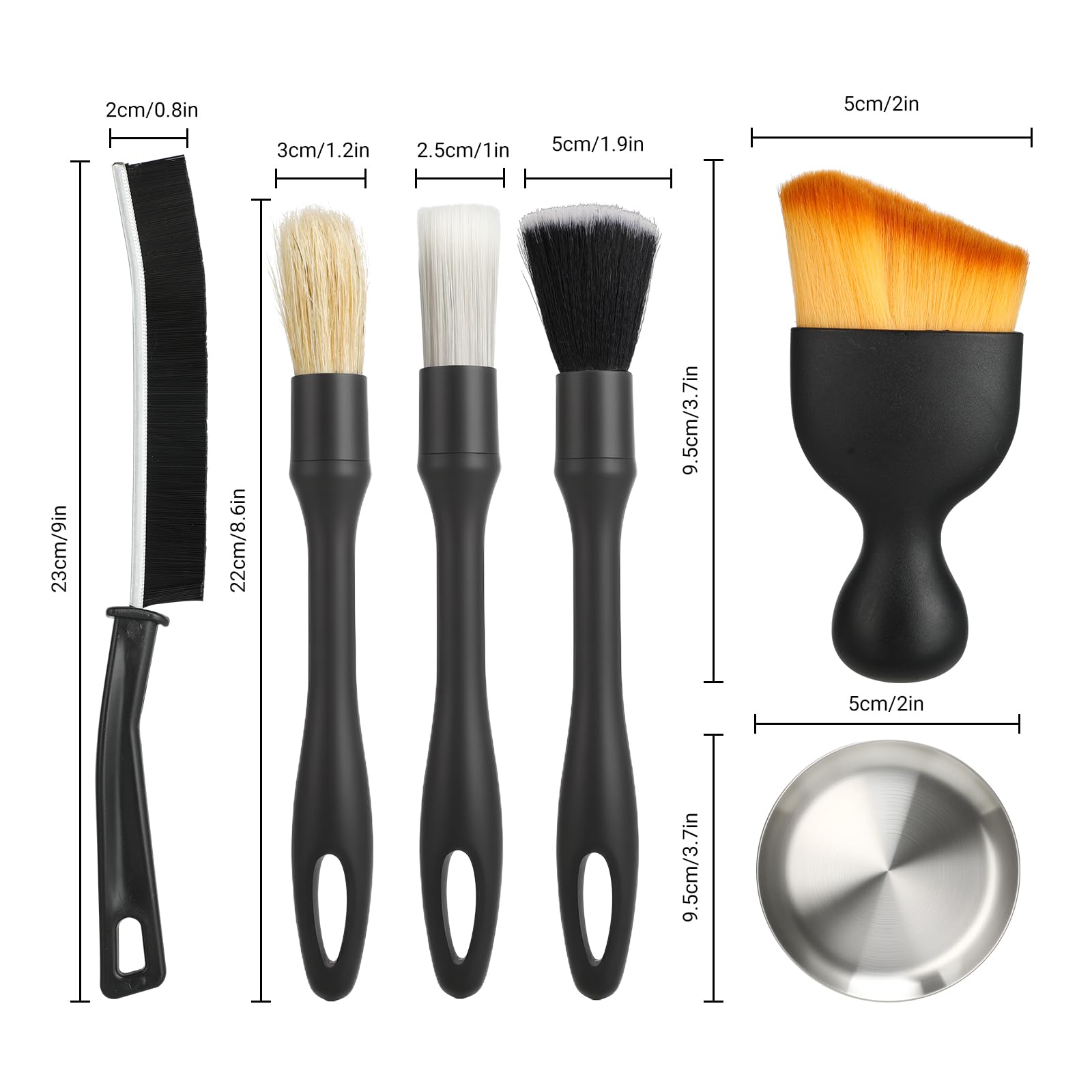 Image secondaire de Qacpahucy 5PCS Pinceau Detailing Auto - Pinceau Nettoyage Voiture Pinceau Detailing Auto avec têtes remplaçables pour Nettoyer T