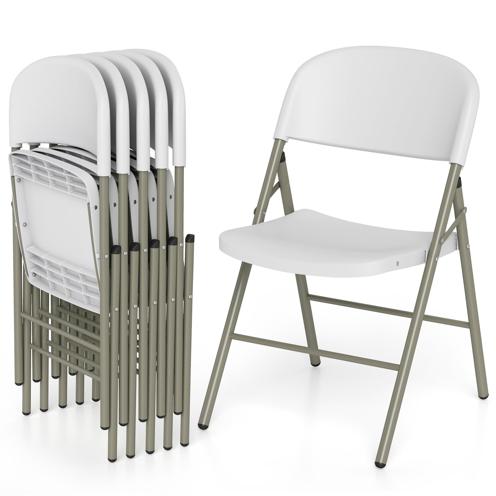 COSTWAY Chaises Pliantes Interieures en Plastique Lot de 6, Cadre Métal Robuste, Chaises Bureau Confortable pour Salle à Manger, Réception, Extérieur, Charge 150 KG (Blanc)