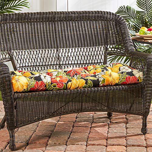 Image of South Pine Porch Outdoor 44x17-inch Swing /Bench Cushion, Aloha Black Floral