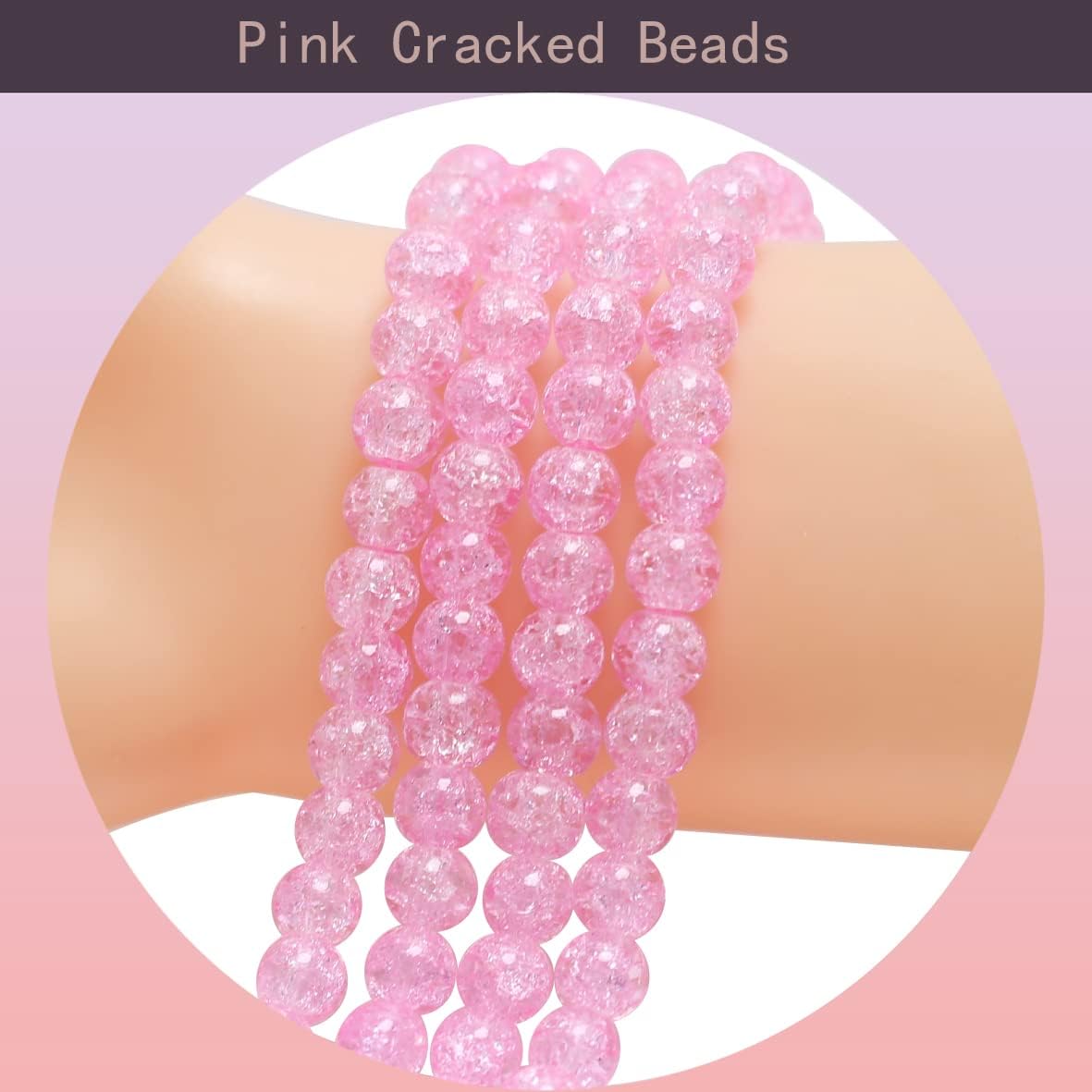 ZHFMLY8mm Pink Crackle Glass Beads for Jewelry Making 450pcs Panited Handcrafted Round Beads for Bracelet Lampwork Smooth Loose Beads Spacer Necklace Earring & DIY Crafts Beads Supplies - Image 3