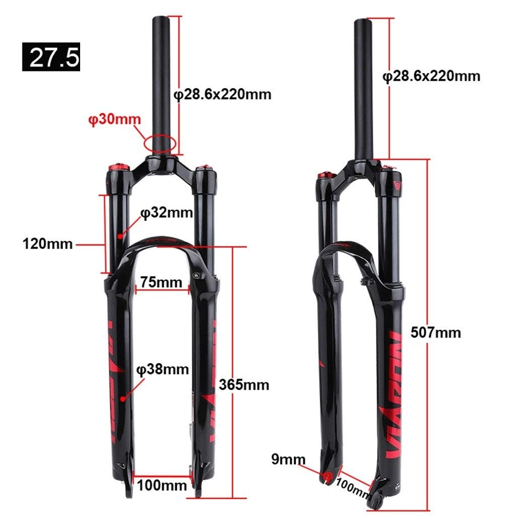 Horquilla Bicicleta de 27.5"/29" con suspensión neumática, Frenos de Disco, Amortiguador Delantero, Recorrido de 1-1/8" (105 mm), 1670 g