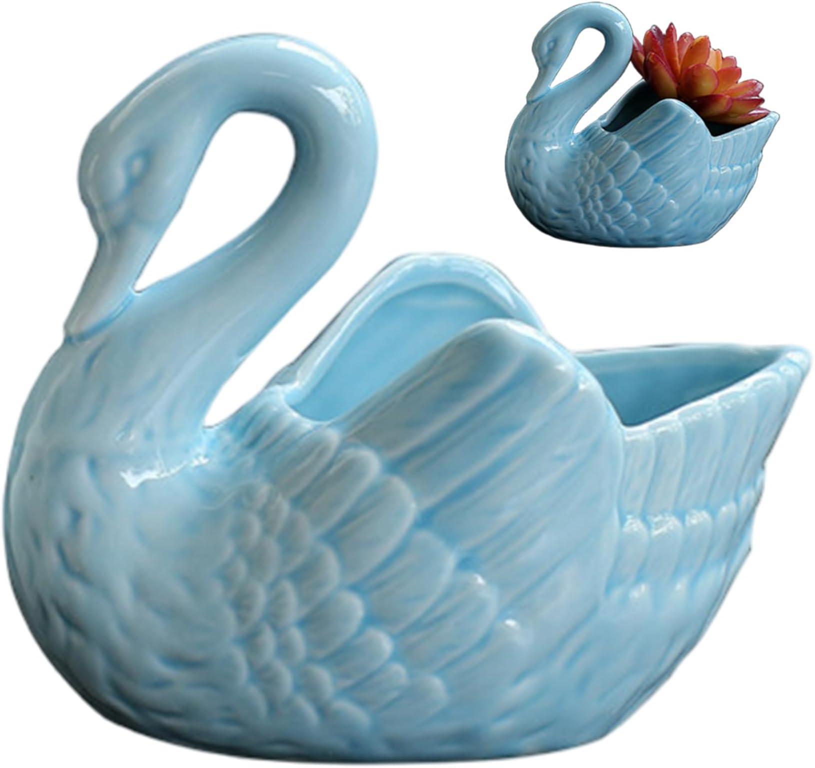 Swan Planter 4.4x3.8 Inch Realistic Ceramic Swan Vase Without Hole DIY Friendly Decorative Flower Pot for & Small Plant Indoor